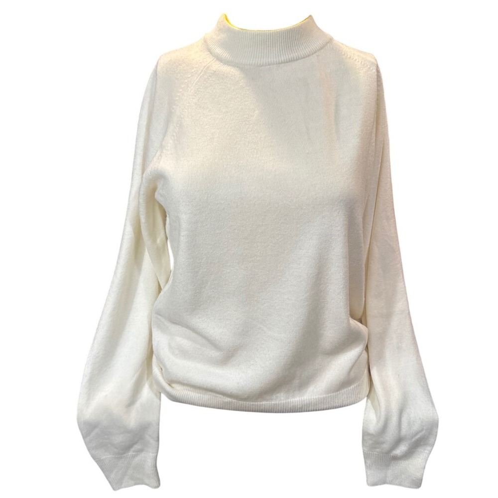 Academia Old Money Cream Mock Neck Back Zip Luxelon Acrylic Sweater Womens Small